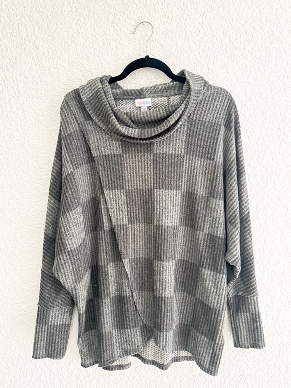 LuLaRoe Gray Plaid Cowl Neck Sweater